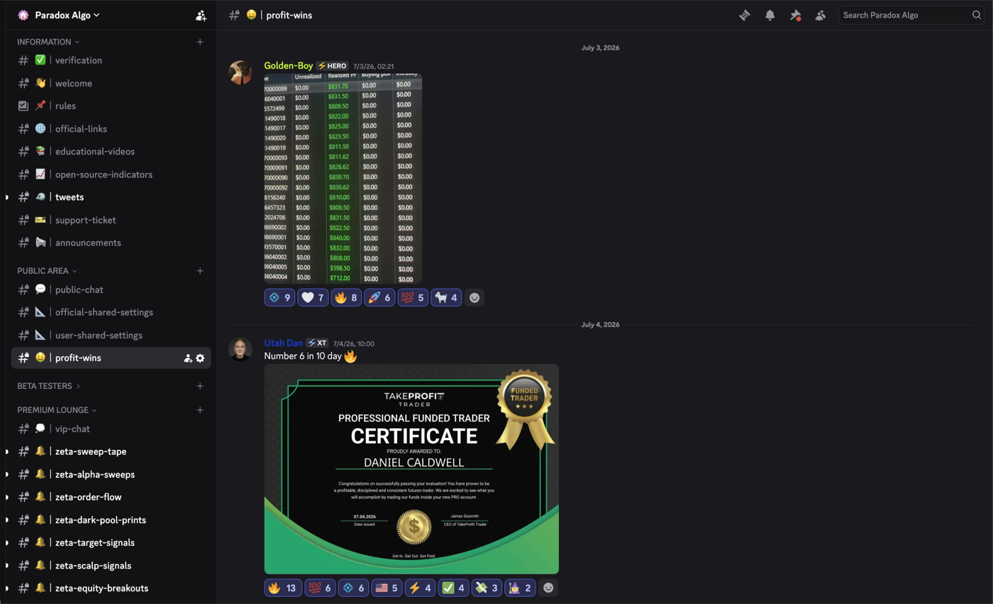 Paradox Algo Discord community — the profit-wins channel