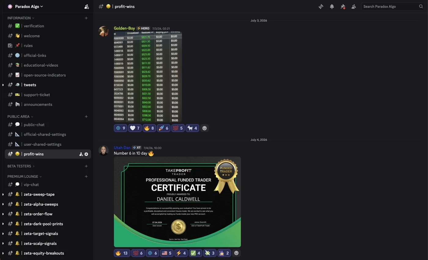 Paradox Algo Discord community — the profit-wins channel